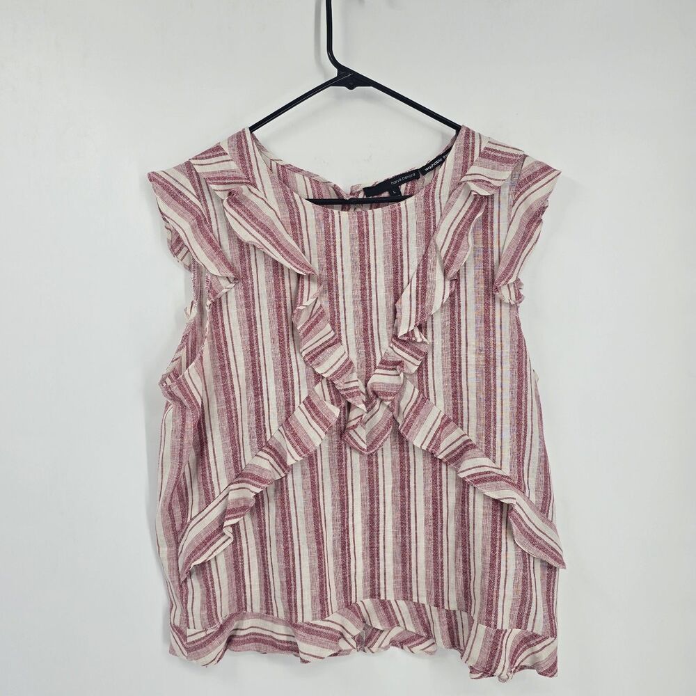 HARVE BENARD Women's sz L Stripe Washable Linen Button Sleeveless Top Beach Vaca